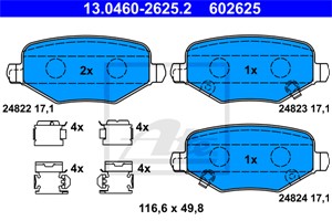 Bromsbeläggsats, Bakaxel, CHRYSLER GRAND VOYAGER V, FIAT FREEMONT, 0 6802 9887AA, 0 6815 9138AA, 0 6819 2439AA, 0 6819 2439AB, 6802 9887