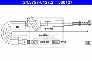 Vajer, parkeringsbroms, Höger bak, AUDI 80 B3 Sedan, 90 B3, 893 609 722 G, 893 609 722