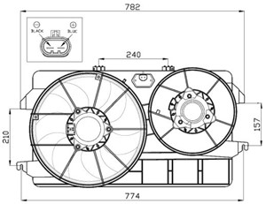 Fläkt, kylare, FORD TOURNEO CONNECT, TRANSIT CONNECT, 11720-VK500, 1451528, 2T148C607BB, 2T148C607BC, 2T148C607BD, 2T148C607HA, 2T148C60