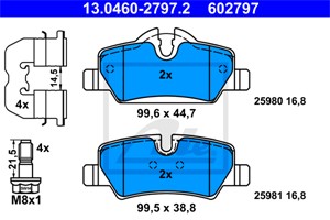 Bromsbeläggsats, Bakaxel, MINI MINI, MINI Cabriolet, 34 21 6 861 641, 34 21 6 864 488, 34 21 6 871 299, 34 21 6 871 300