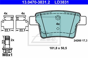 Bromsbeläggsats, Bakaxel, FORD MONDEO III, MONDEO Sedan III, MONDEO Turnier III, JAGUAR X-TYPE I, X-TYPE Kombi I, 1356392, 1521329, 1522