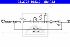 Vajer, parkeringsbroms, Höger bak, TOYOTA AURIS, AURIS Kombi, AURIS Skåp/halvkombi, AURIS VAN Skåp/halvkombi, 46420-02121