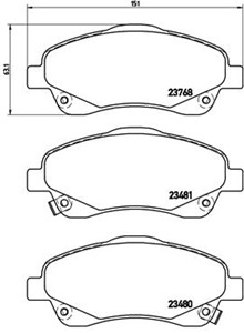 Bromsbeläggsats, Framaxel, TOYOTA AVENSIS, AVENSIS Kombi, AVENSIS Sedan, COROLLA Verso, 0446505130, 0446505131, 0446505140, 0446505150,