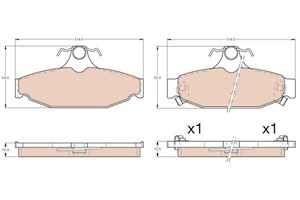 Bromsbeläggsats, Bakaxel, Framaxel, CHEVROLET,MITSUBISHI,PONTIAC, 10112657, 10174840, 14091368, 18020433, 18021875