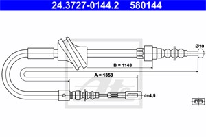 Vajer, parkeringsbroms, Höger bak, AUDI 80 B3 Sedan, 90 B3, CABRIOLET B3, COUPE B3, 893 609 722 A, 893 609 722 F
