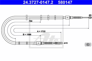 Vajer, parkeringsbroms, Bak, AUDI 80 B4 Avant, 80 B4 Sedan, 8A0 609 721 AF, 8A0 609 721 T