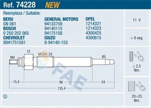 Glödstift, ISUZU TROOPER I, OPEL CAMPO, FRONTERA A, FRONTERA A Sport, 1214321, 1214323, 4300425, 4300615, 8-94133-759-0, 8-94133-759-1,