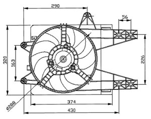 Fläkt, kylare, FIAT PUNTO, LANCIA Y, 02A911023L*, 02B 911 023 AX*, 02B 911 023 D*, 02B 911 023 DV*, 02B 911 023 DX*, 02B 911 023 J*, 02B