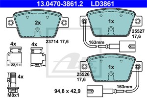Bromsbeläggsats, Bakaxel, ALFA ROMEO MITO, FIAT BRAVO II, BRAVO Van, MULTIPLA, STILO, STILO Multi Wagon, STILO VAN, LANCIA DELTA III, 71