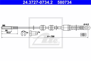 Vajer, parkeringsbroms, Vänster bak, OPEL,VAUXHALL, 5 22 569, 5 22 597, 5 22 601, 90189719, 90375405, 90421703