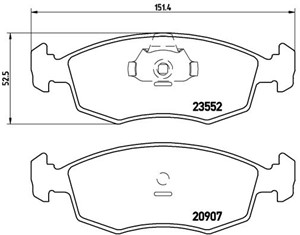Bromsbeläggsats, Framaxel, FIAT PALIO, PALIO Weekend, PUNTO, SIENA, STRADA Pick-up, 71738151, 71738152, 71752592, 71770961, 77362177, 77