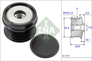 Frihjulskoppling, generator, FORD,VOLVO, 1704925, 1763143, 30644798, 30659120, 312009512, 31200-9512, 31285435, 31288893, 36001101, 3600