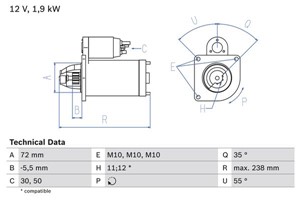 Startmotor, CITROËN,DS,FIAT,PEUGEOT, 5802 EF, 5802 Z5, 5802 Z6, 5802 Z7, 9555 507 680, 96 471 579 80, 9646 972 280, 9648 242 180, K96471