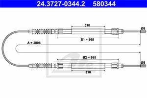 Vajer, parkeringsbroms, Bak, CITROËN,FIAT,PEUGEOT, 1330058080, 4745 V2