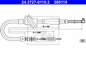 Vajer, parkeringsbroms, Bak, AUDI 100 C3 Avant, 100 C3 Sedan, 443 609 721 F, 443 609 721 K, 443 609 721