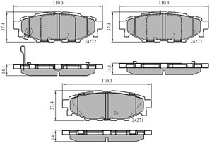 Bromsbeläggsats, Bakaxel, SUBARU,TOYOTA, 26696AG010, 26696AG030, 26696AG031, 26696AG050, 26696AG051, 26696FJ000, SU00304097