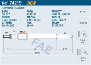Glödstift, Bakaxel, CITROËN,FORD,MAZDA,PEUGEOT,SUZUKI,TOYOTA,VOLVO, 1148105, 1525910, 2S6Q-6M090-AA, 2S6Q-M090-AA, 2S6Q-M090-AB, 3121624