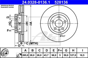 Bromsskiva, Framaxel, CITROËN,FIAT,LANCIA,PEUGEOT, 1325772080, 16 063 092 80, 4246 P1, 4246 P2, 4249 H7
