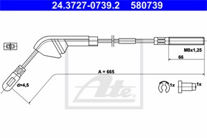 Vajer, parkeringsbroms, Vänster bak, OPEL VECTRA A, VECTRA A Halvkombi, 5 22 581, 5 22 589, 5 22 599, 90297927, 90369714, 90375403