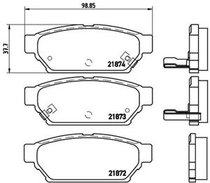 Bromsbeläggsats, Bakaxel, MITSUBISHI,PROTON, AY060MT007, MB928314, MR205377, MR389565, MR389569, MZ690171, MZ690343, X3516003
