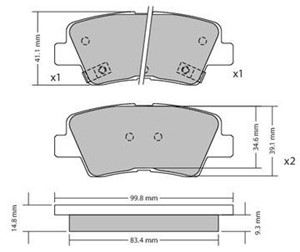 Bromsbeläggsats, Bakaxel, HYUNDAI,KIA, 58302-1RA30, 58302-1WA35, 58302-2EA31, 58302-2VA30, 58302-3KA35, 58302-3ZA10, 58302-3ZA70, 58302A