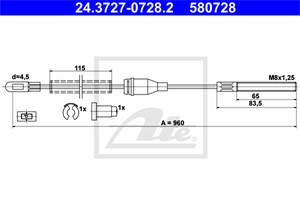 Vajer, parkeringsbroms, Vänster bak, OPEL CORSA A Halvkombi, CORSA A Skåp/halvkombi, CORSA A TR, 5 22 571, 5 22 587, 90193039, 90345528