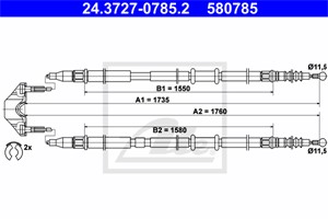 Vajer, parkeringsbroms, Bak, OPEL ASTRA H Kombi, ASTRA H Kombi Classic, ASTRA H Skåp / kombi, VAUXHALL ASTRA Mk V, ASTRAVAN Mk V, 131570