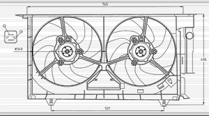 Fläkt, kylare, Tvåsidig, CITROËN,PEUGEOT, 1250F0, 125473, 125474, 1308R9, 1308T0, 1308T1, 51 24 4 826 678, 51 24 7 185 905, 7700857114*,