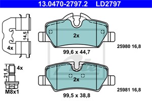 Bromsbeläggsats, Bakaxel, MINI MINI, MINI Cabriolet, 34 21 6 861 641, 34 21 6 864 488, 34 21 6 871 299, 34 21 6 871 300, 34 21 6 885 529