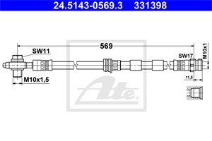 Bromsslang, Framaxel, AUDI,SEAT,SKODA,VW, 1J0 611 701 B, 1J0 611 701 C, 1J0 611 701 D, 1J0 611 701 E, 1J0 611 701 G, 1J0 611 701 M
