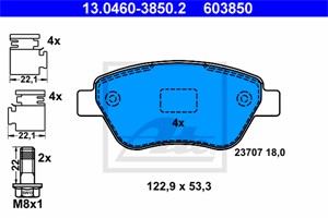 Bromsbeläggsats, Framaxel, FIAT 500, DOBLO Minibus, minivan, DOBLO Skåp/stor limousine, PANDA, PANDA Skåp/halvkombi, 77364517, 77364893