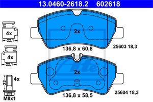 Bromsbeläggsats, Bakaxel, FORD, 1763916, 1829395, 1840037, BK21-2M008-AA, BK21-2M008-AB, BK21-2M008-AC