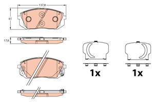 Bromsbeläggsats, Framaxel, HYUNDAI i40 I, i40 CW I, ix35, TUCSON, KIA SPORTAGE IV, 58101-3ZA76, 58101-D7A00, 58101-D7A50