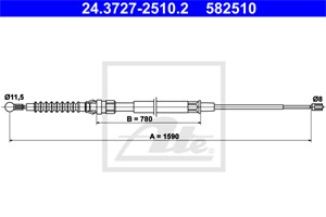 Vajer, parkeringsbroms, Bak, SKODA SUPERB II, 3T0 609 721 A, 3T0 609 721