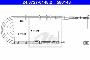 Vajer, parkeringsbroms, Bak, AUDI 80 B4 Avant, 80 B4 Sedan, 8A0 609 721 AE, 8A0 609 721 S