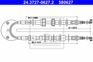 Vajer, parkeringsbroms, Bak, FORD, 1664703, 1664811, 1664872, 1664975, 6676122, 6912221