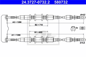 Vajer, parkeringsbroms, Bak, OPEL,VAUXHALL, 5 22 561, 5 22 580, 5 22 600, 5 22 640, 90193357, 90335899, 90373856, 90538629