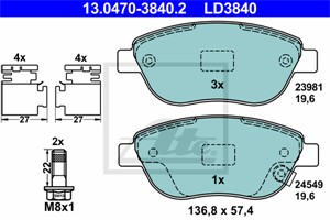 Bromsbeläggsats, Framaxel, FIAT 500L, OPEL CORSA D, CORSA D Skåp/halvkombi, 16 05 227, 16 05 354, 77366481, 77366534, 93169175, 93189816