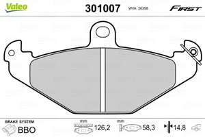 Bromsbeläggsats, Bakaxel, CHRYSLER,OPEL,RENAULT, 4801726, 6025308186, 7701203124, 7701203633, 7701203726, 7701205015, 93184618