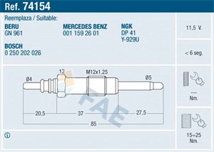 Glödstift, MERCEDES-BENZ,SSANGYONG, 001 159 26 01, GP-112