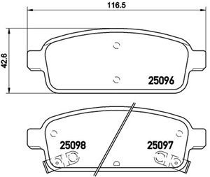 Bromsbeläggsats, Bakaxel, BUICK,CHEVROLET,OPEL,VAUXHALL, 0542039, 0542040, 13300867, 13300868, 133192294, 13319293, 13319294, 13404405,