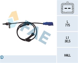 ABS-givare, Sensor, hjulvarvtal, Bakaxel, CITROËN C2, C3 I, C3 Pluriel, PEUGEOT 1007, 4545 98, 4545.98, 96 385 307 80, 96.385.307.80