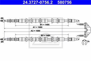 Vajer, parkeringsbroms, Bak, OPEL ZAFIRA A Minibus, minivan, VAUXHALL ZAFIRA A, 13104993, 24465149, 5 22 008, 5 22 529