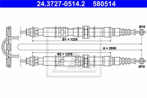 Vajer, parkeringsbroms, Bak, ALFA ROMEO 164, FIAT CROMA, LANCIA THEMA, THEMA SW, 60801383, 60801790, 82390671, 82441688
