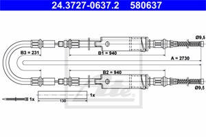 Vajer, parkeringsbroms, Bak, FORD TRANSIT Buss, TRANSIT Flak/chassi, TRANSIT Skåp, TRANSIT TOURNEO Buss, 6658707