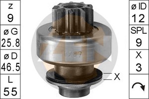 Frihjulsväxel, startmotor, CITROËN,FIAT,LANCIA,PEUGEOT,RENAULT, 9405835568