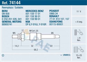 Glödstift, framaxel vänster, DAEWOO,MERCEDES-BENZ,SSANGYONG, 001 159 00 01, 001 159 17 01, 001 159 36 01, 001 159 96 01, 001 159 99 01,