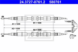 Vajer, parkeringsbroms, Bak, OPEL COMBO Skåp/stor limousine, COMBO Tour, VAUXHALL COMBO Mk II, COMBO TOUR Mk II, 24468130, 5 22 150, 5 2