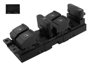 Brytare, fönsterhiss, Fram, Förarsida, SEAT,VW, 1J4 959 857 B, 1J4 959 857 D, 1J4 959 857