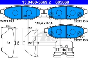 Bromsbeläggsats, Bakaxel, SUBARU, 26696AG010, 26696AG030, 26696AG031, 26696AG050, 26696AG051, 26696FJ000